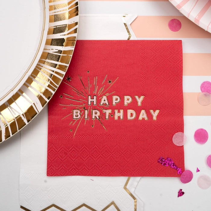 Pink Happy Birthday Beverage Napkins