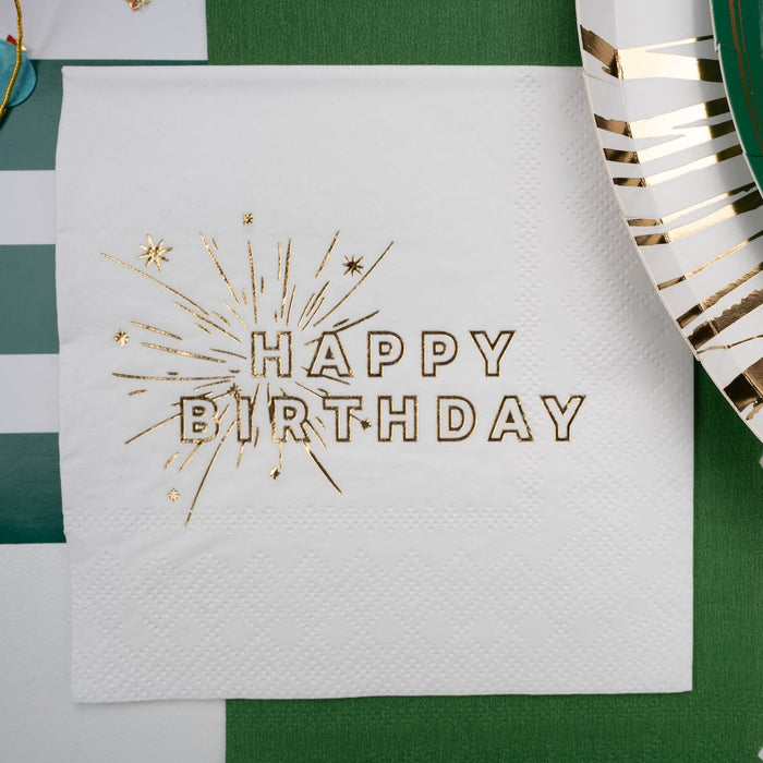 White Happy Birthday Beverage Napkins