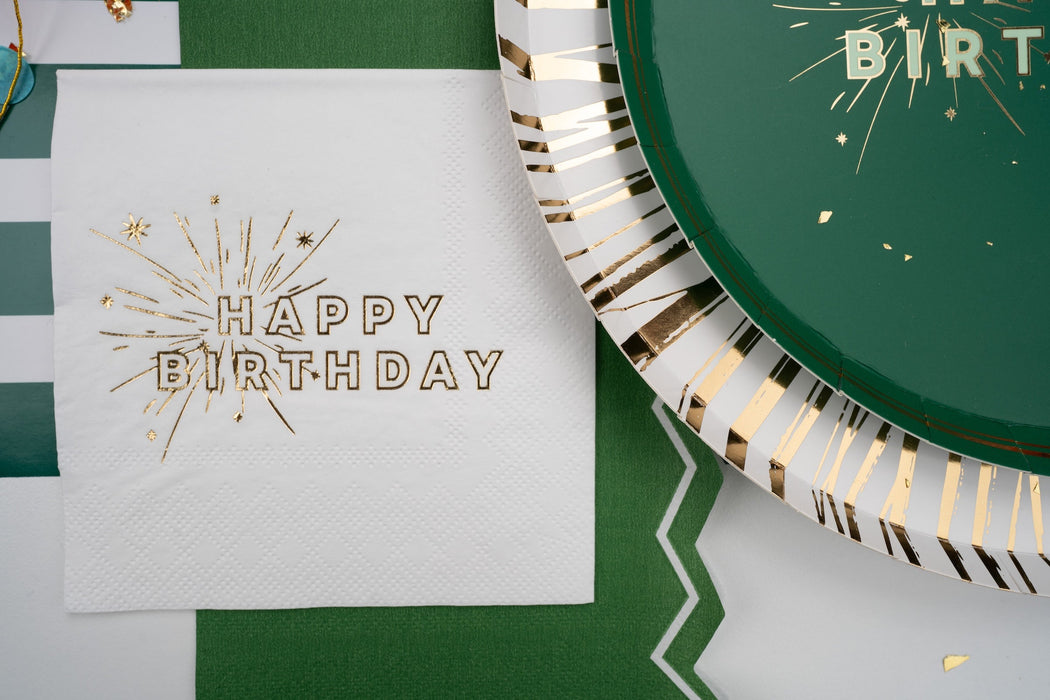 White Happy Birthday Beverage Napkins