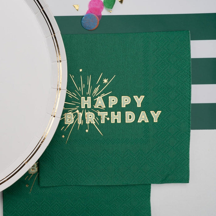 Green Happy Birthday Beverage Napkins