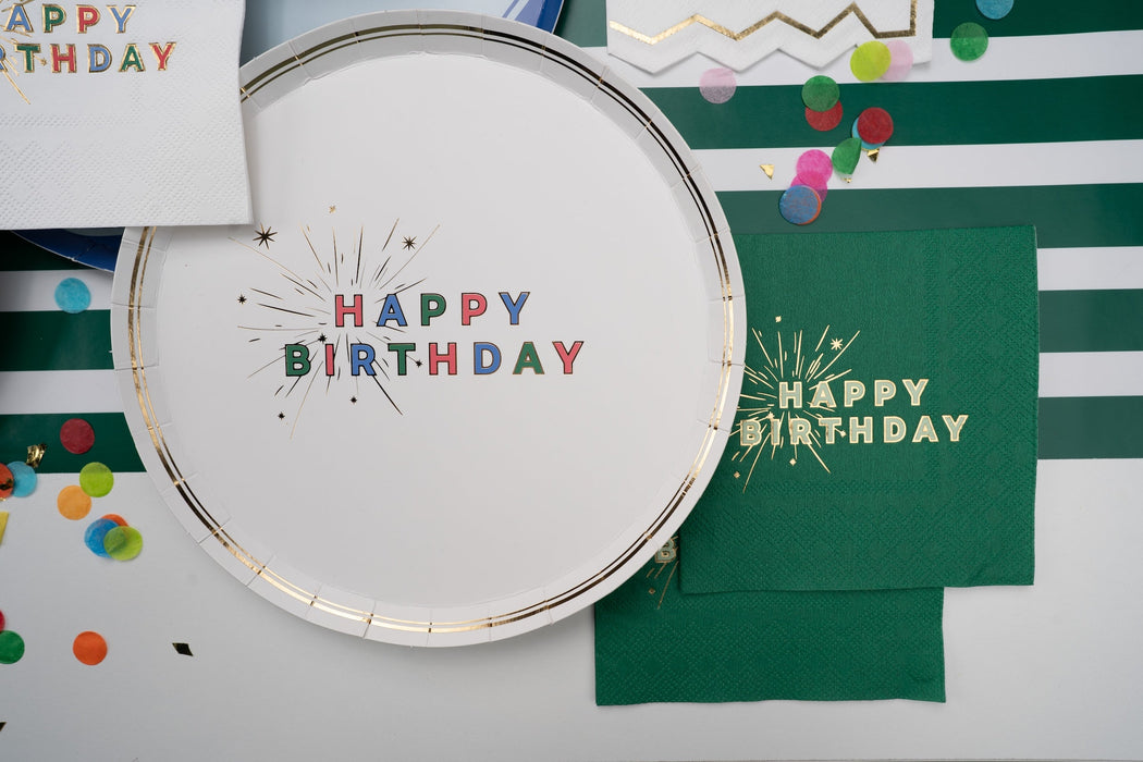 Green Happy Birthday Beverage Napkins
