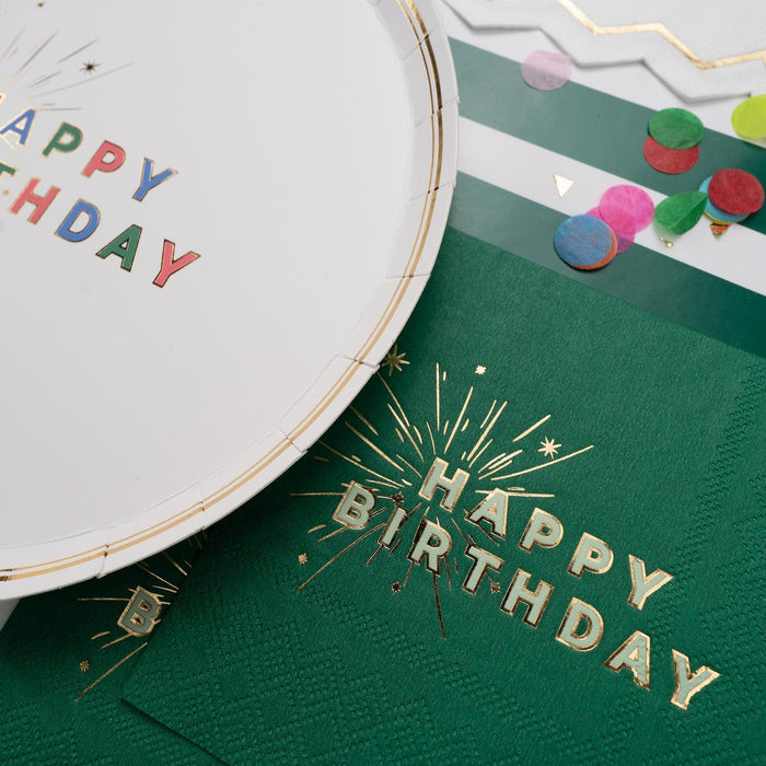Green Happy Birthday Beverage Napkins