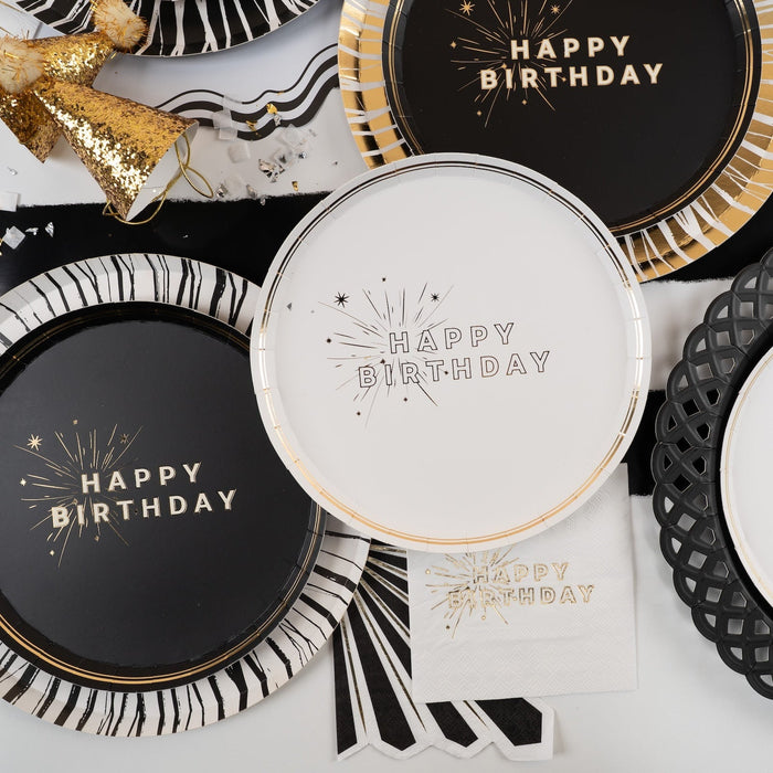 Black Happy Birthday Dessert Plates