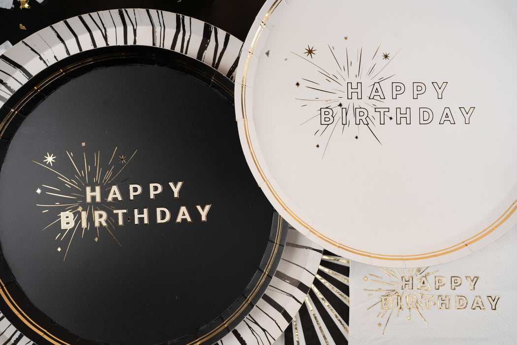 Black Happy Birthday Dessert Plates
