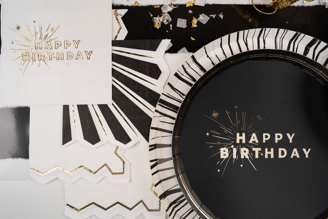 Black Happy Birthday Dessert Plates