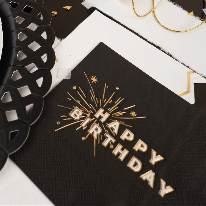 Black Happy Birthday Beverage Napkins