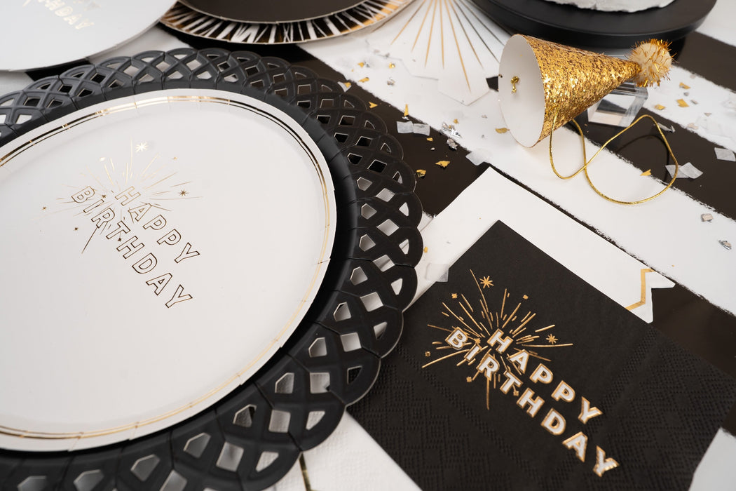 Black Happy Birthday Beverage Napkins