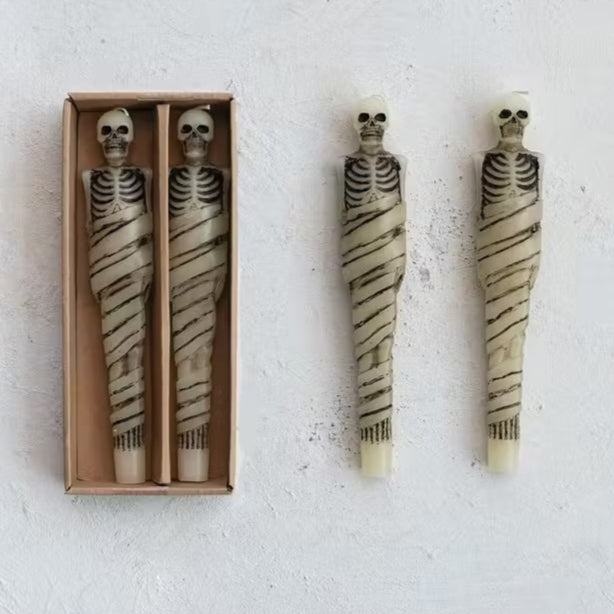 Unscented Mummy Shaped Taper Candles in Box