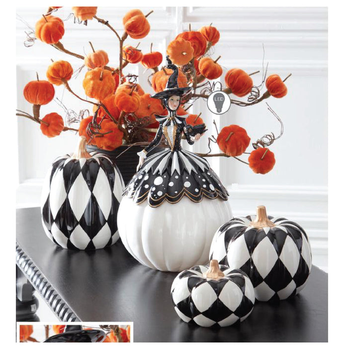 Ceramic Black & White Harlequin Pumpkin