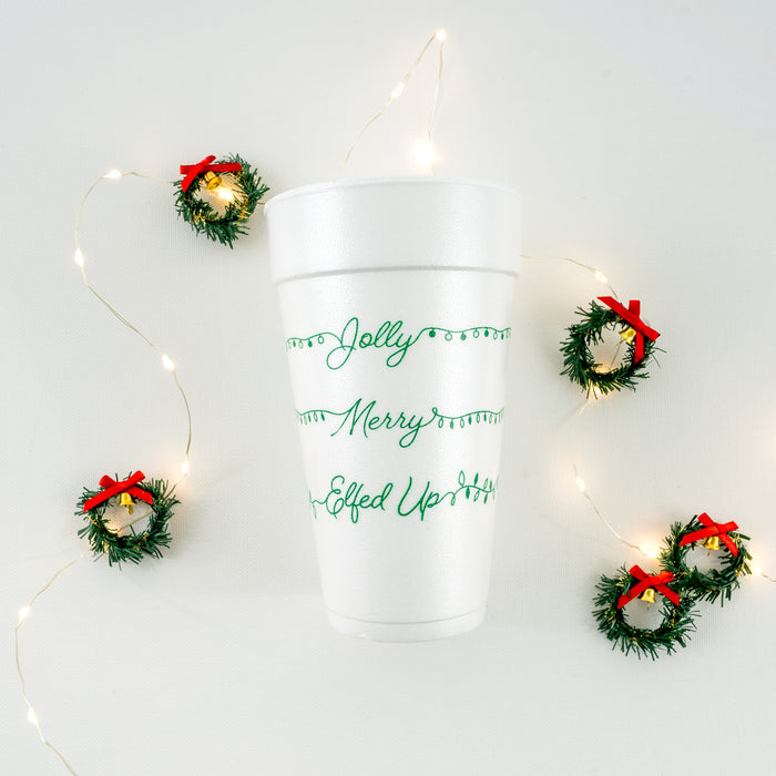Green Jolly, Merry, Elfed Up 20oz. Foam Cups | 10 pack
