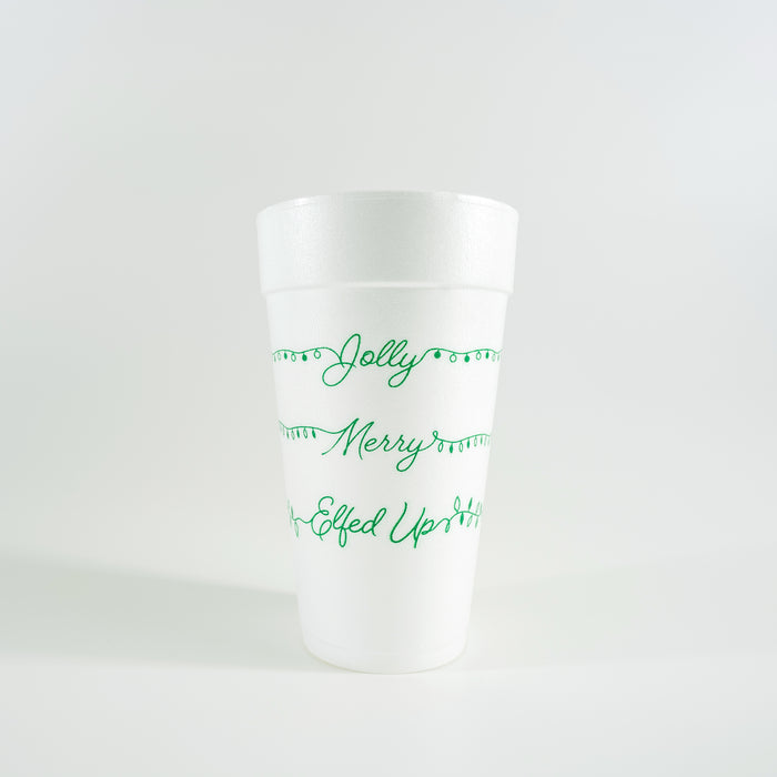 Green Jolly, Merry, Elfed Up 20oz. Foam Cups | 10 pack