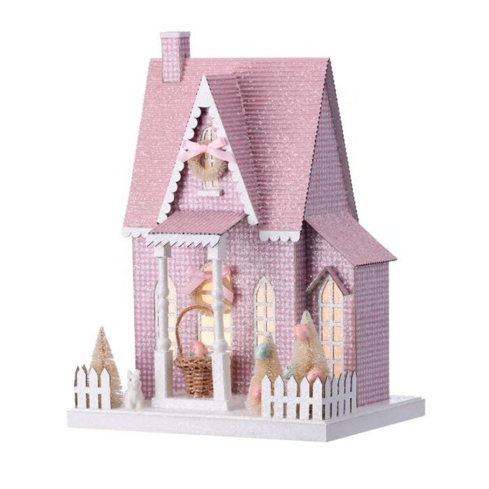 Lighted Spring Pink Tudor House