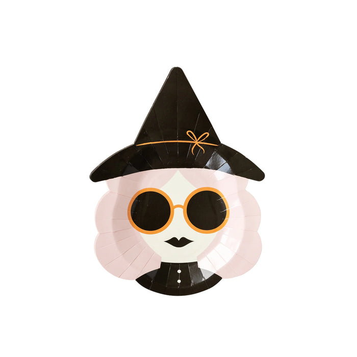 Pink Witch with Glasses Shaped Paper Plate