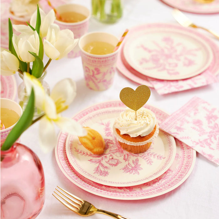 Pink Toile Dinner Paper Plates