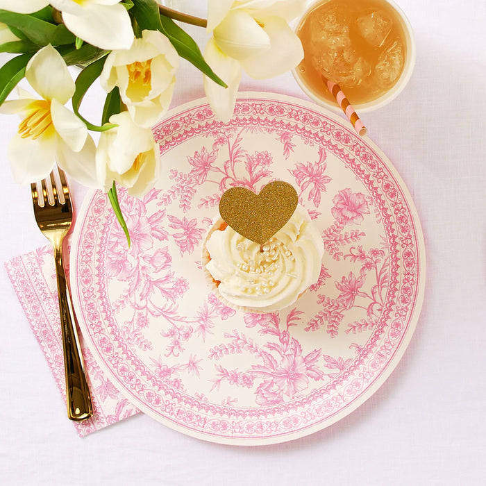 Pink Toile Dinner Paper Plates