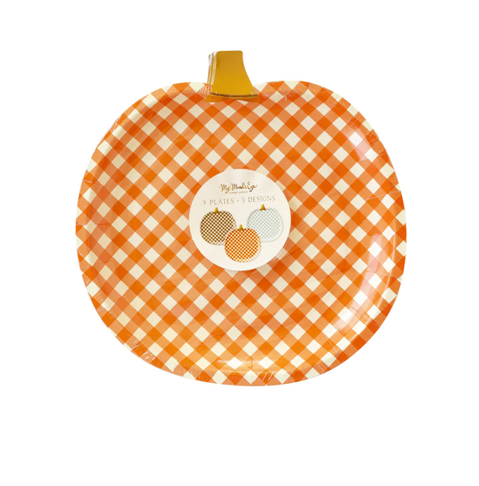 Harvest Gingham Pumpkin Shaped Paper Plates