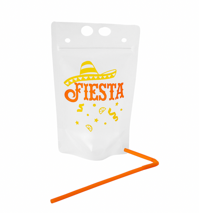 Fiesta Collapsible Plastic Drink Pouches with Straws