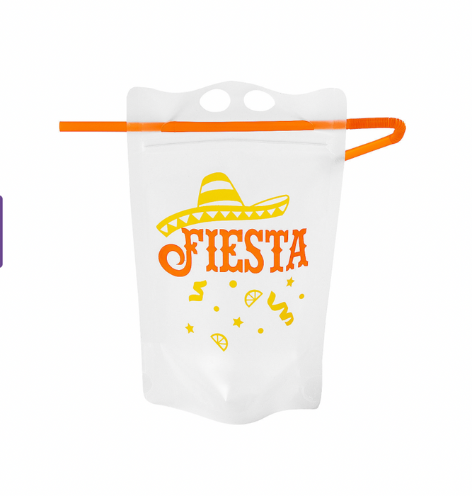 Fiesta Collapsible Plastic Drink Pouches with Straws