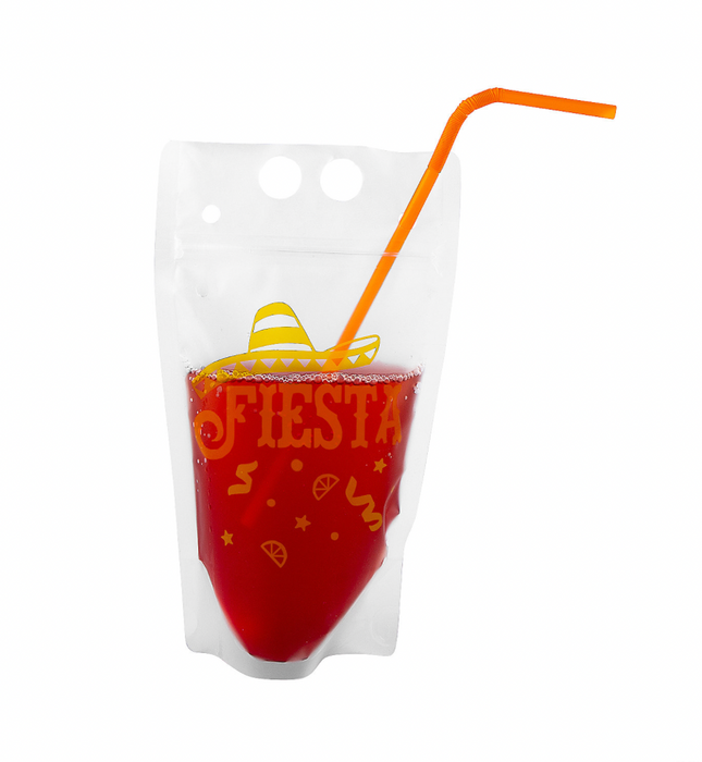 Fiesta Collapsible Plastic Drink Pouches with Straws