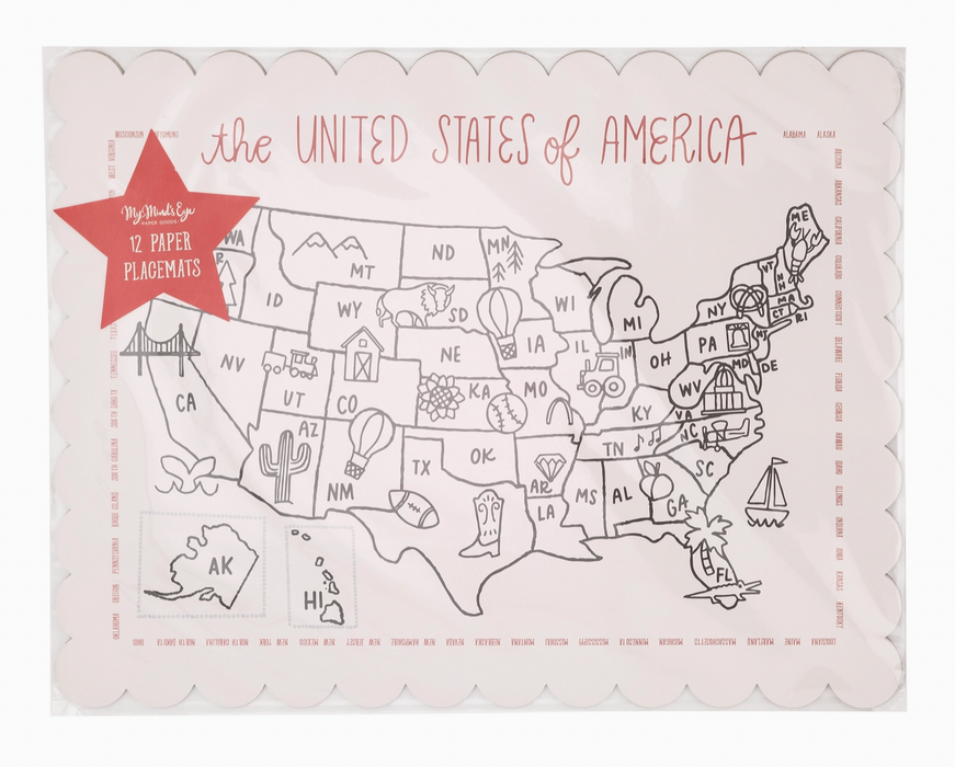 Color the USA Map Paper Placemat