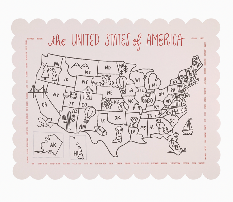 Color the USA Map Paper Placemat