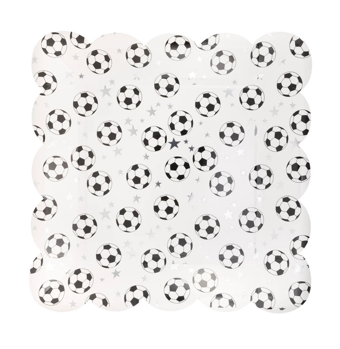 Scattered Soccer Ball Paper Plate