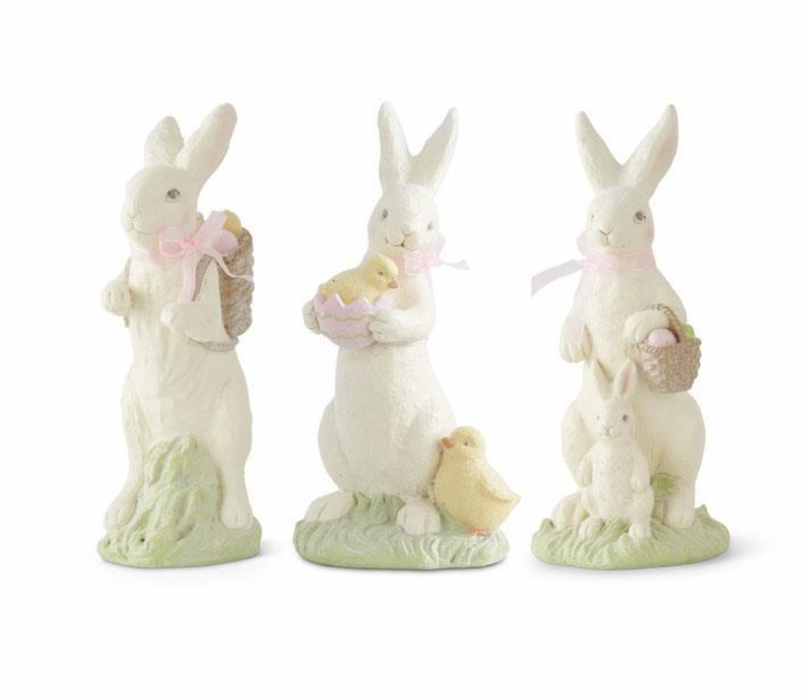 Large White Resin Glittered Bunnies