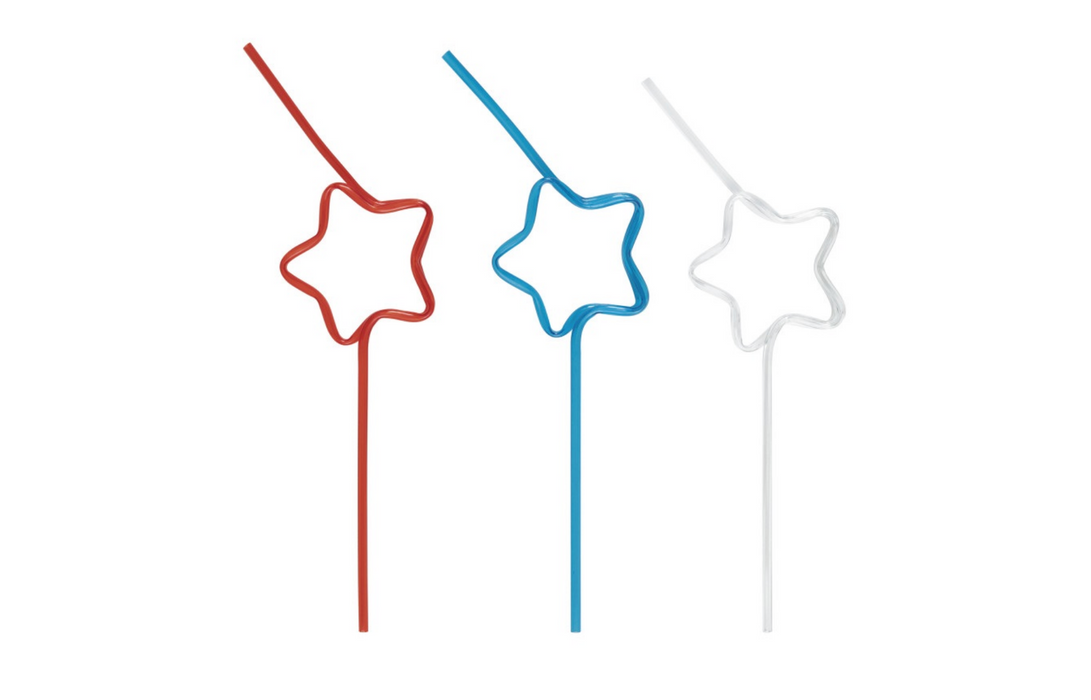 Red, Clear & Blue Star Shaped Straws