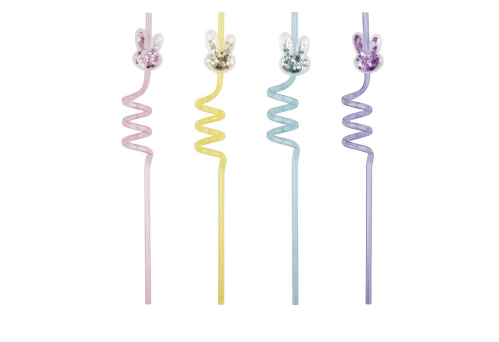 Glitter Bunny Reusable Plastic Spiral Straws 4ct