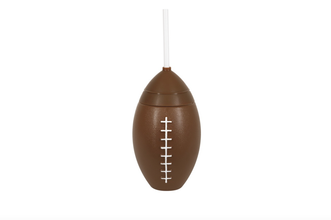 Football-Shaped 20oz Plastic Tumbler with Lid and Straw