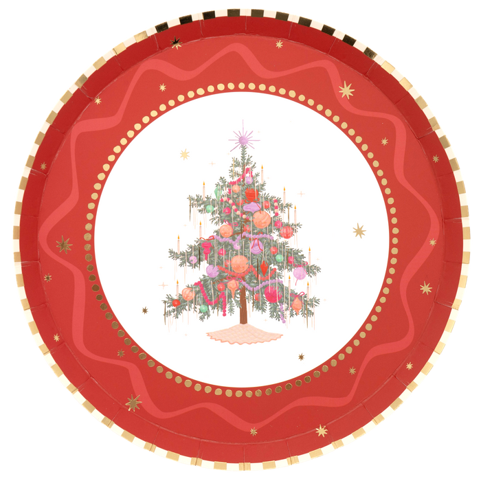 Red Vintage Christmas Tree Dessert Plates