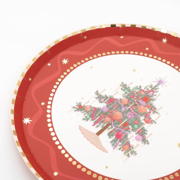 Red Vintage Christmas Tree Dessert Plates