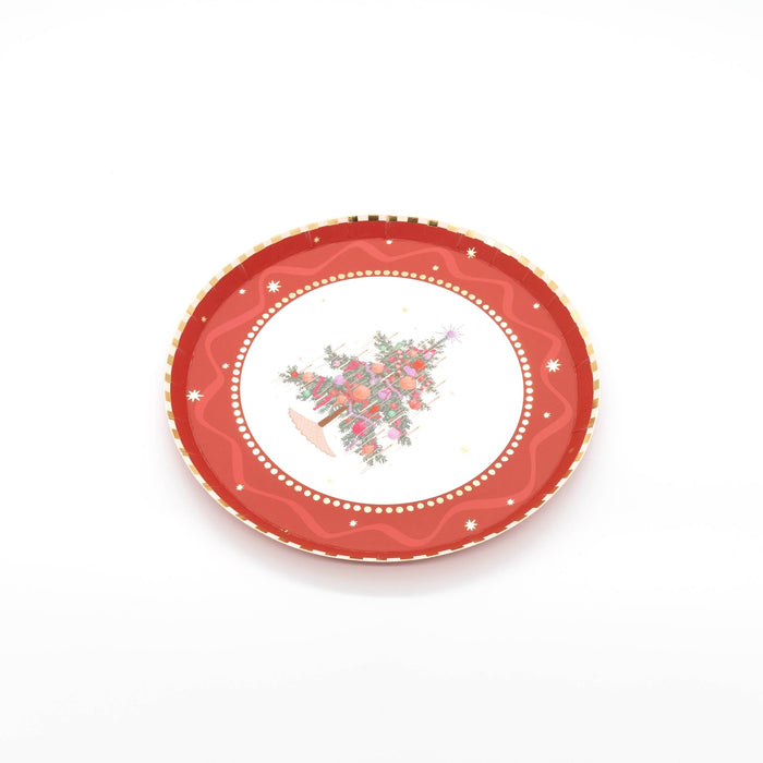 Red Vintage Christmas Tree Dessert Plates