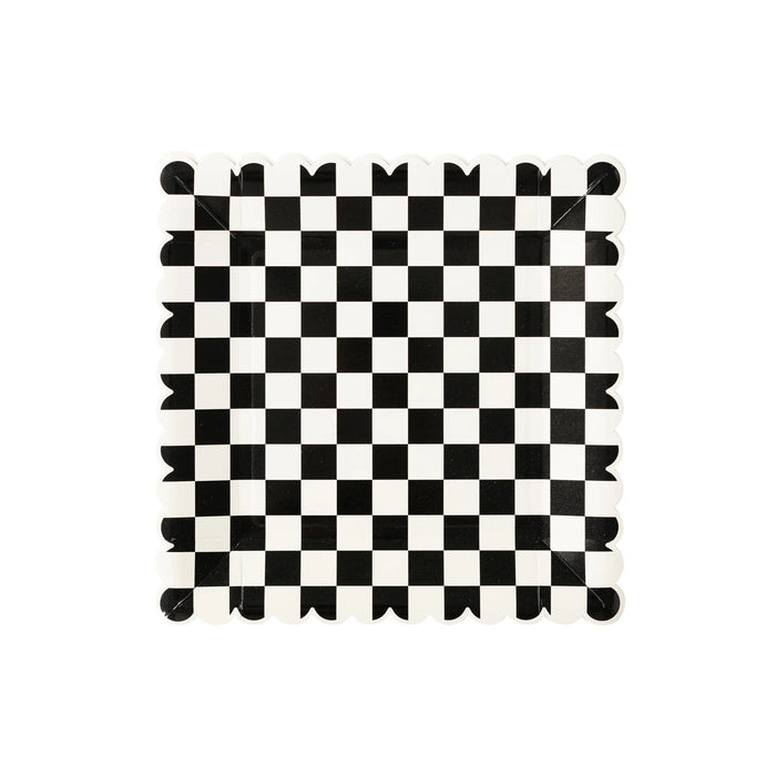 Black and White Checkered Scallop Plates