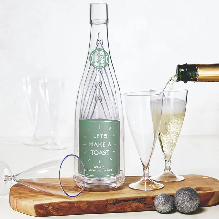 Acrylic Champagne Bottle + Glasses - Let's Make a Toast