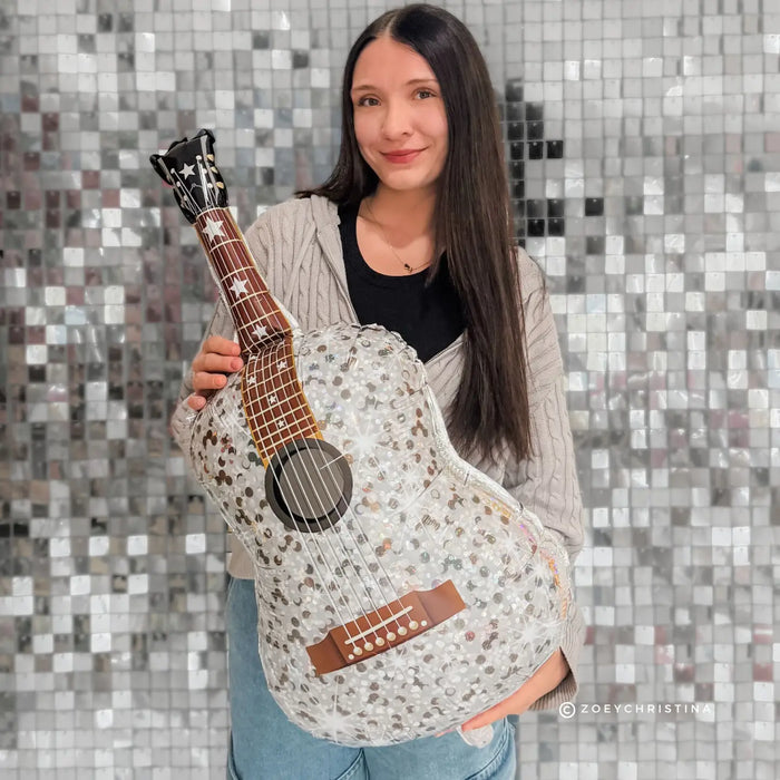 Silver Guitar Foil Balloon 35"
