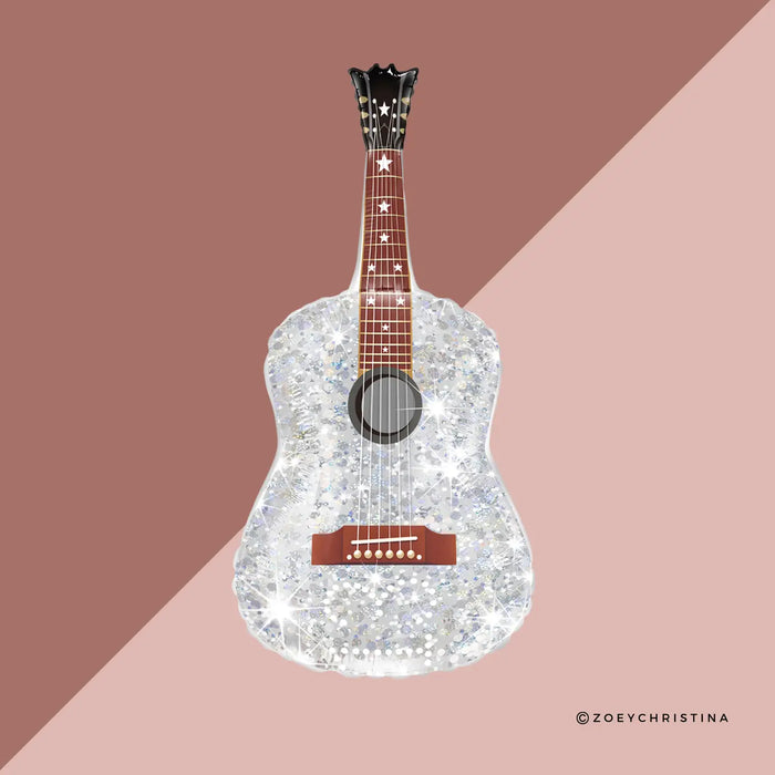 Silver Guitar Foil Balloon 35"