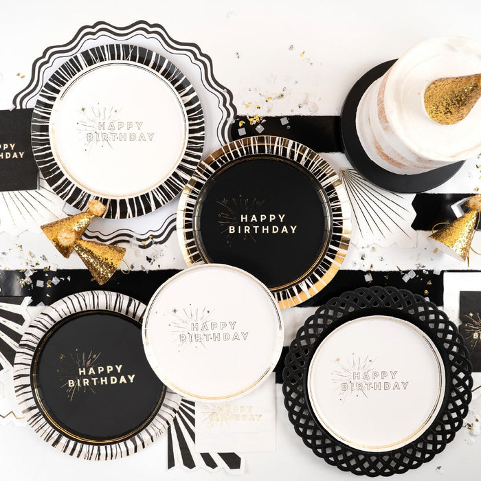 White Happy Birthday Dessert Plates