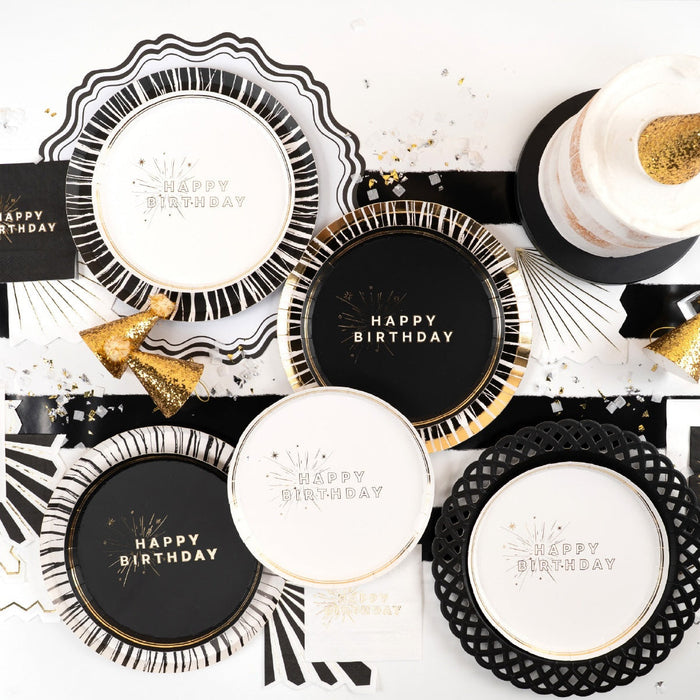 Black Happy Birthday Dessert Plates