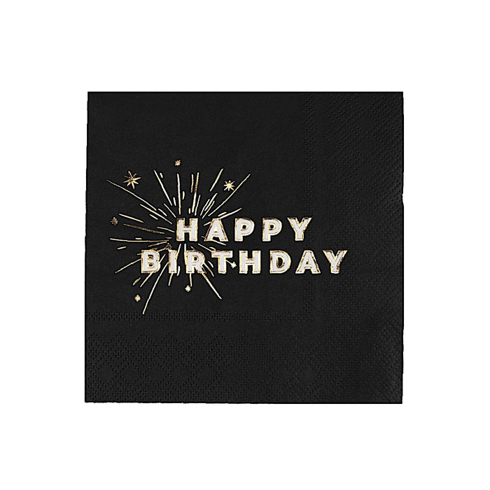 Black Happy Birthday Beverage Napkins
