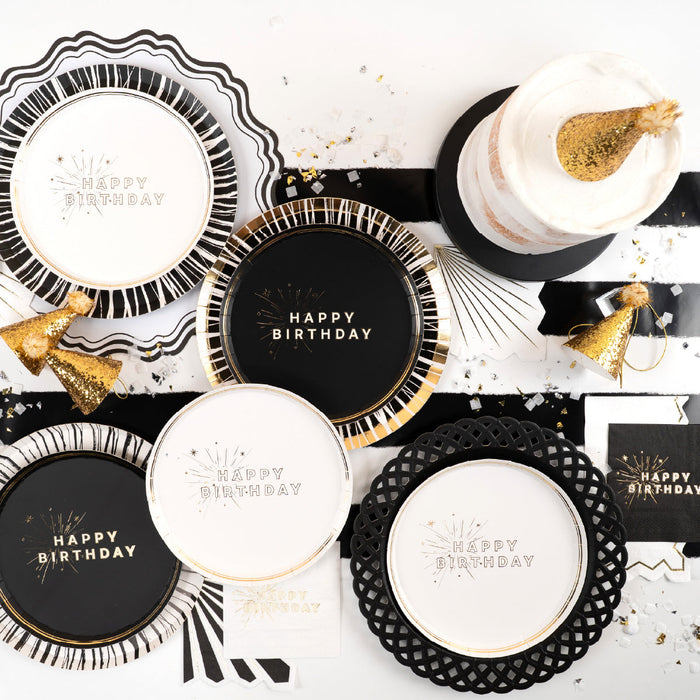 Black Happy Birthday Dessert Plates