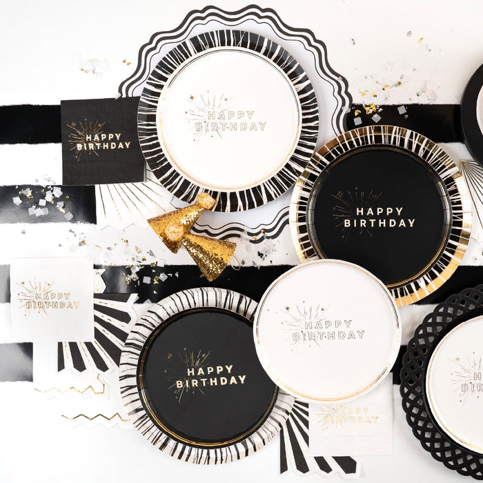 Black Happy Birthday Beverage Napkins