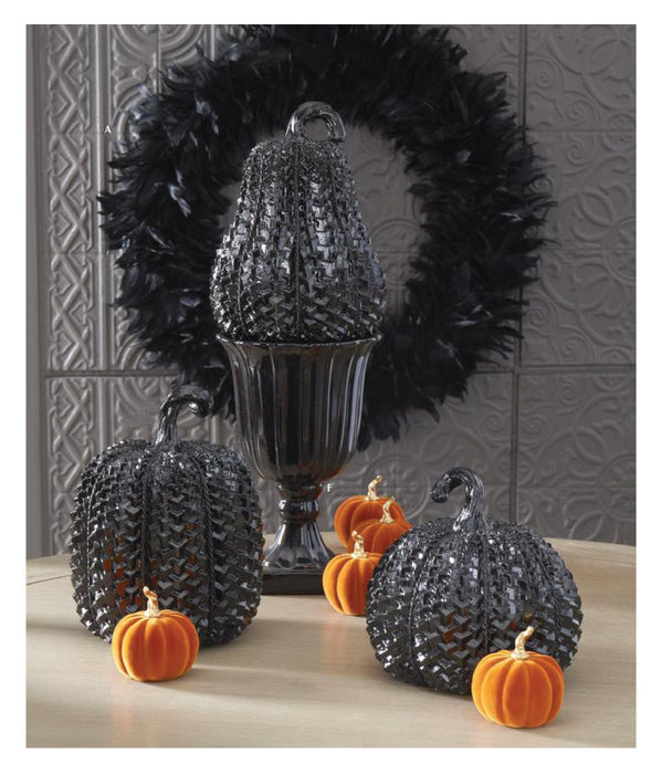 Resin Black Glossy Embossed Pumpkins