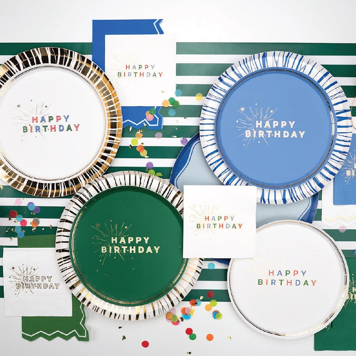 White Happy Birthday Beverage Napkins