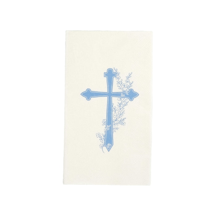 Light Blue Cross Floral Elegance Guest Towels