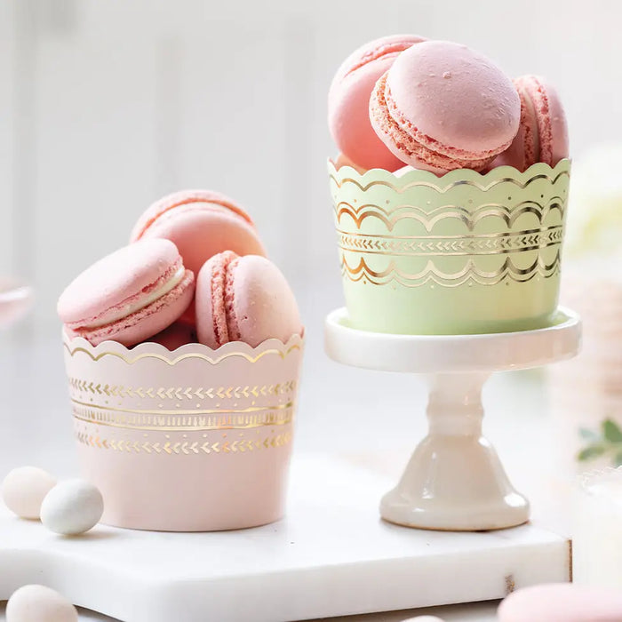 Pink and Green Delicate Border Foiled Baking Cup