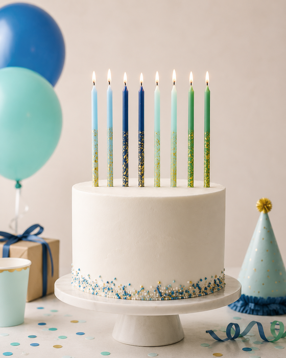 Blue & Green Tones Candles with Gold Leaf