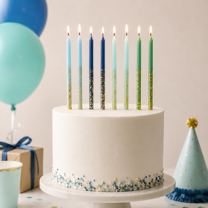 Blue & Green Tones Candles with Gold Leaf