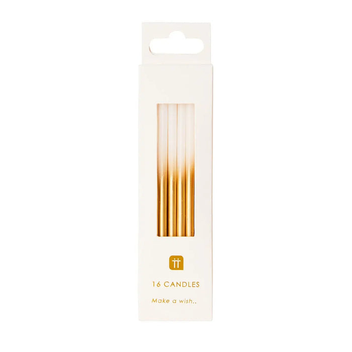 White & Gold Birthday Candles-  16 Pack