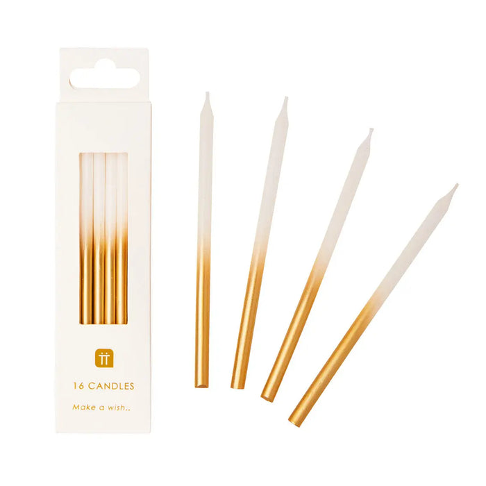 White & Gold Birthday Candles-  16 Pack